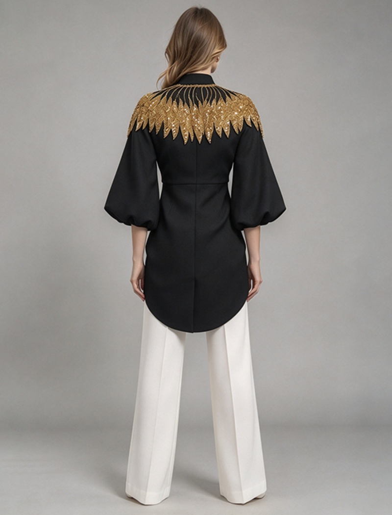 Autumn sequins puff sleeve splice fashion coat for women - Image 4