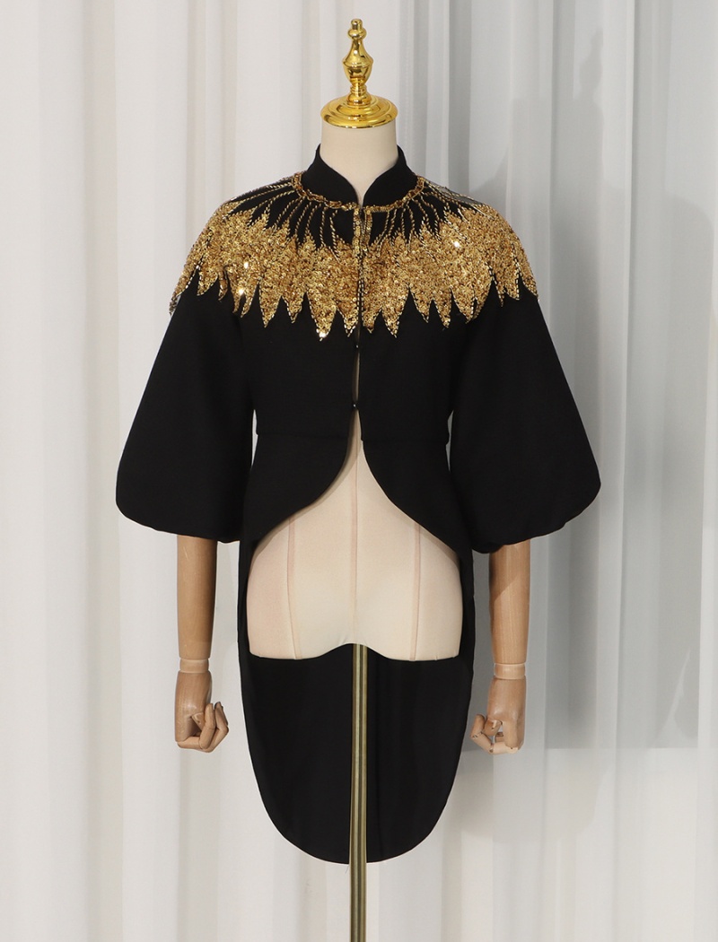 Autumn sequins puff sleeve splice fashion coat for women - Image 5