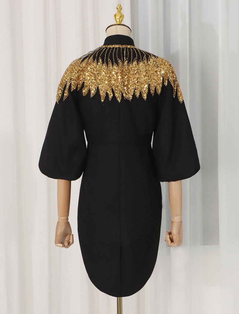 Autumn sequins puff sleeve splice fashion coat for women - Image 6