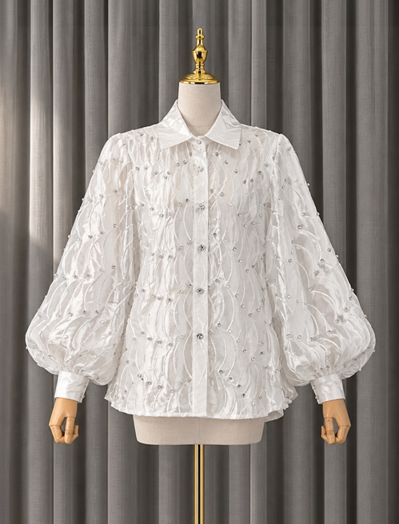 Embroidery Casual rhinestone tops temperament all-match shirt - Image 3