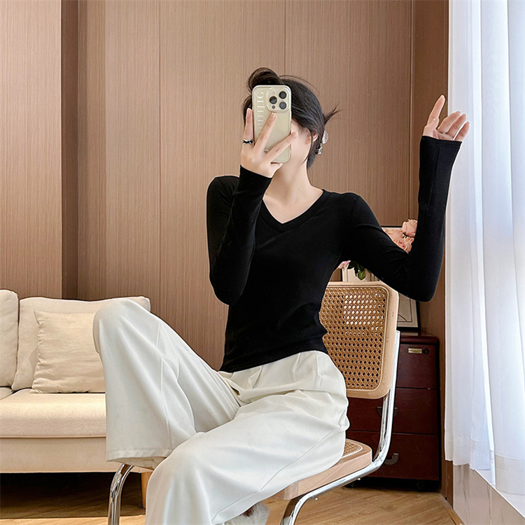 V-neck T-shirt long sleeve bottoming shirt for women - Image 3