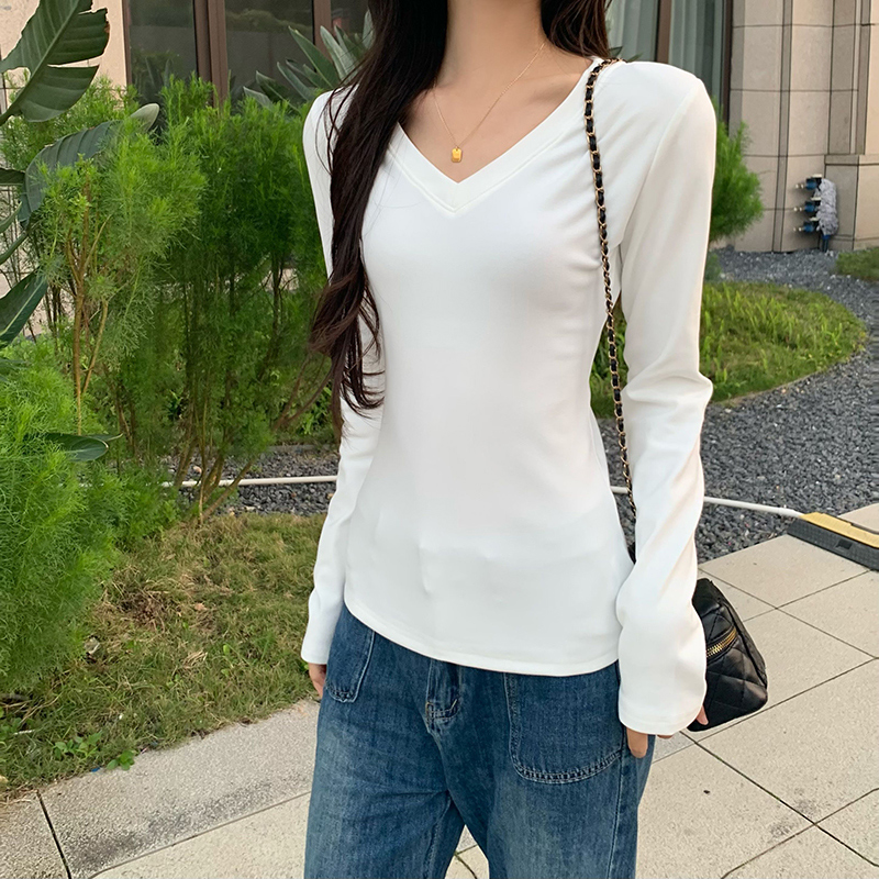 V-neck T-shirt long sleeve bottoming shirt for women - Image 4