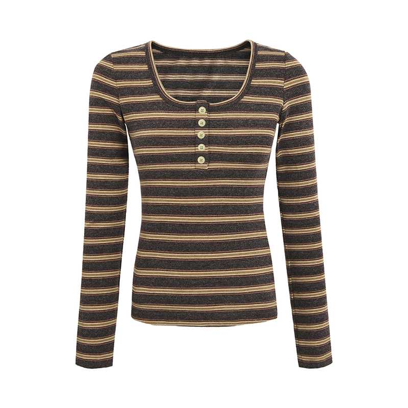Long sleeve plus velvet tops stripe bottoming shirt - Image 5