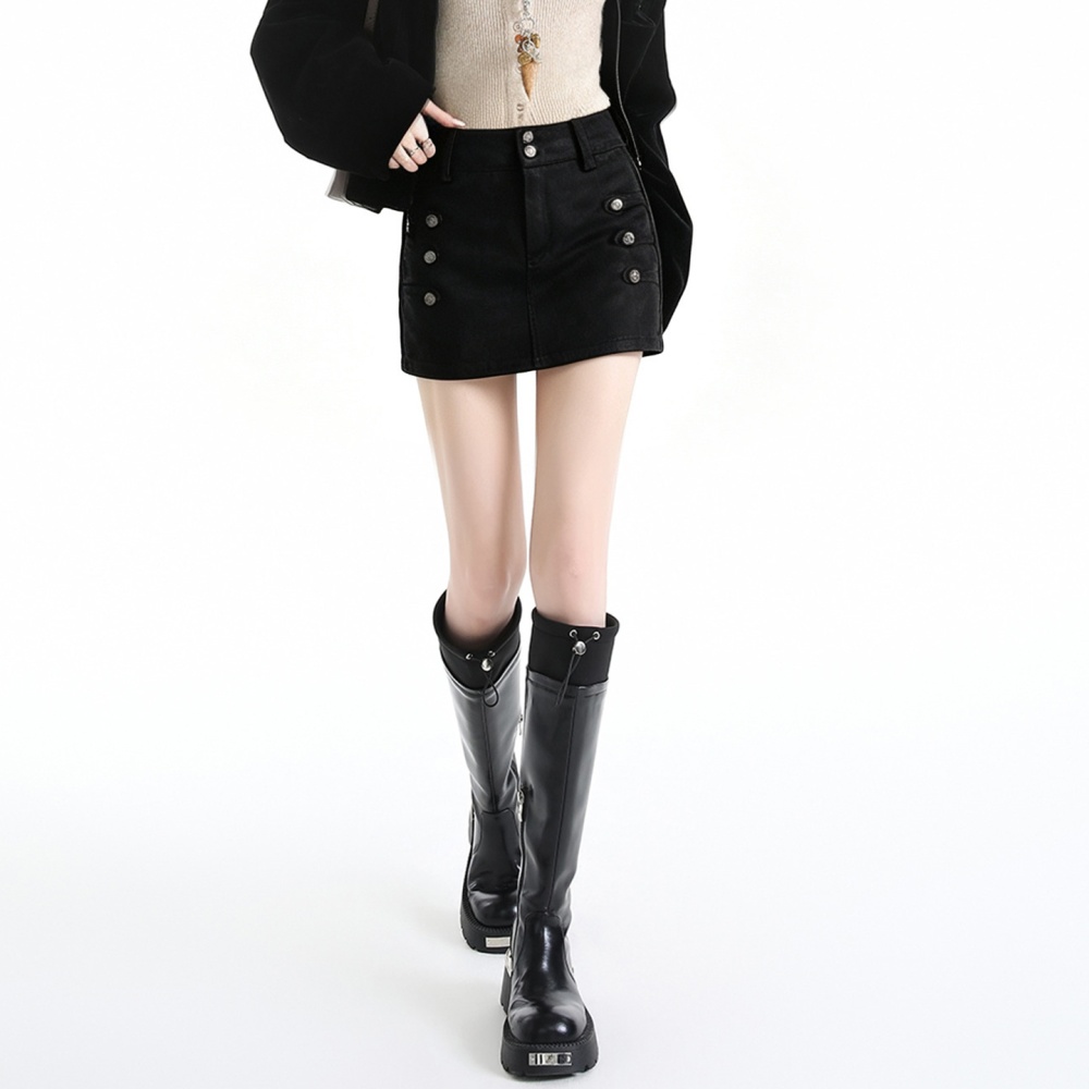 High waist culottes leather cashmere skirt for women