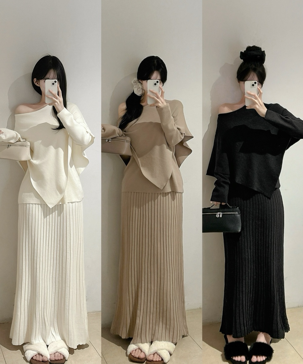 High waist knitted tops slim Korean style cloak 2pcs set