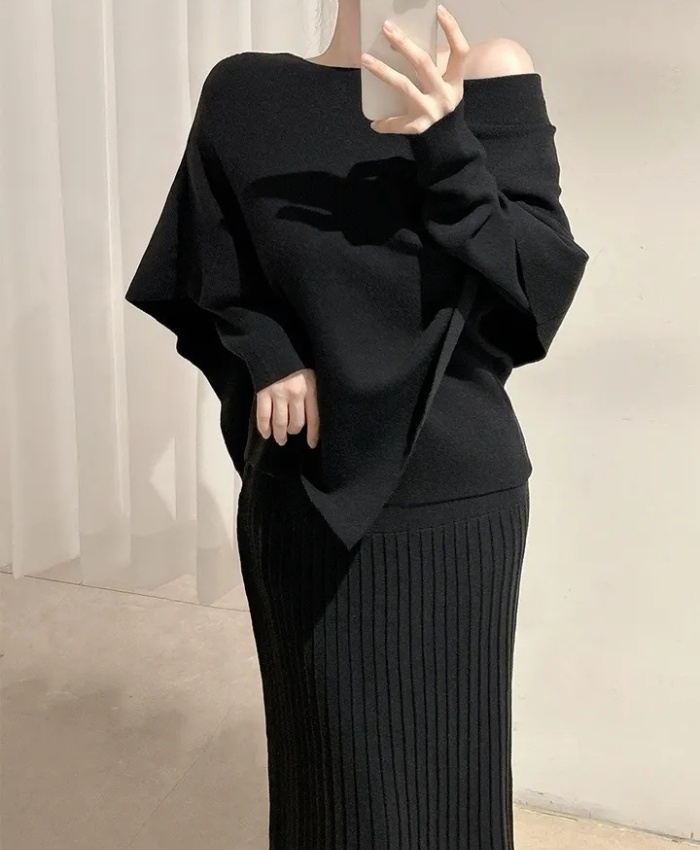 High waist knitted tops slim Korean style cloak 2pcs set - Image 4
