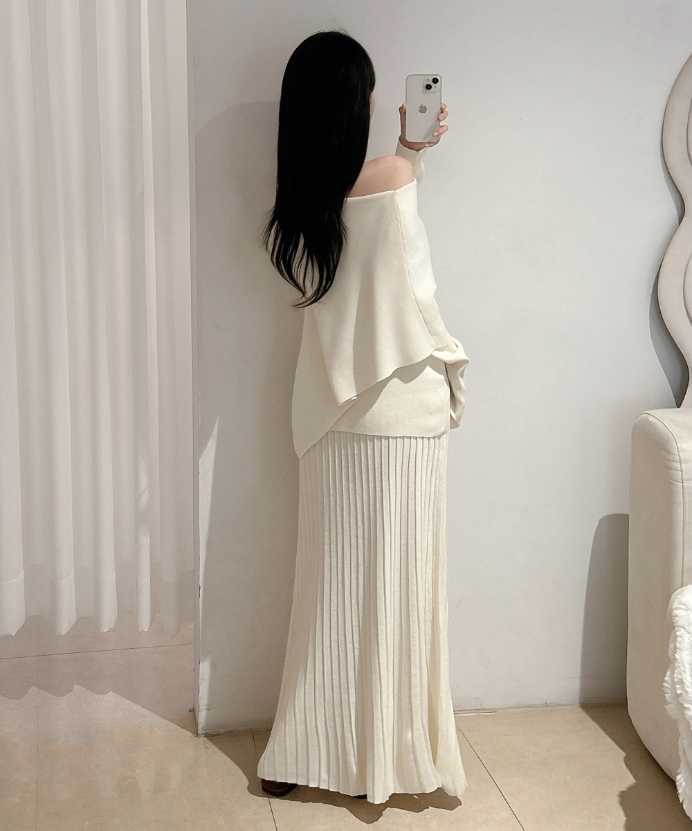 High waist knitted tops slim Korean style cloak 2pcs set - Image 6