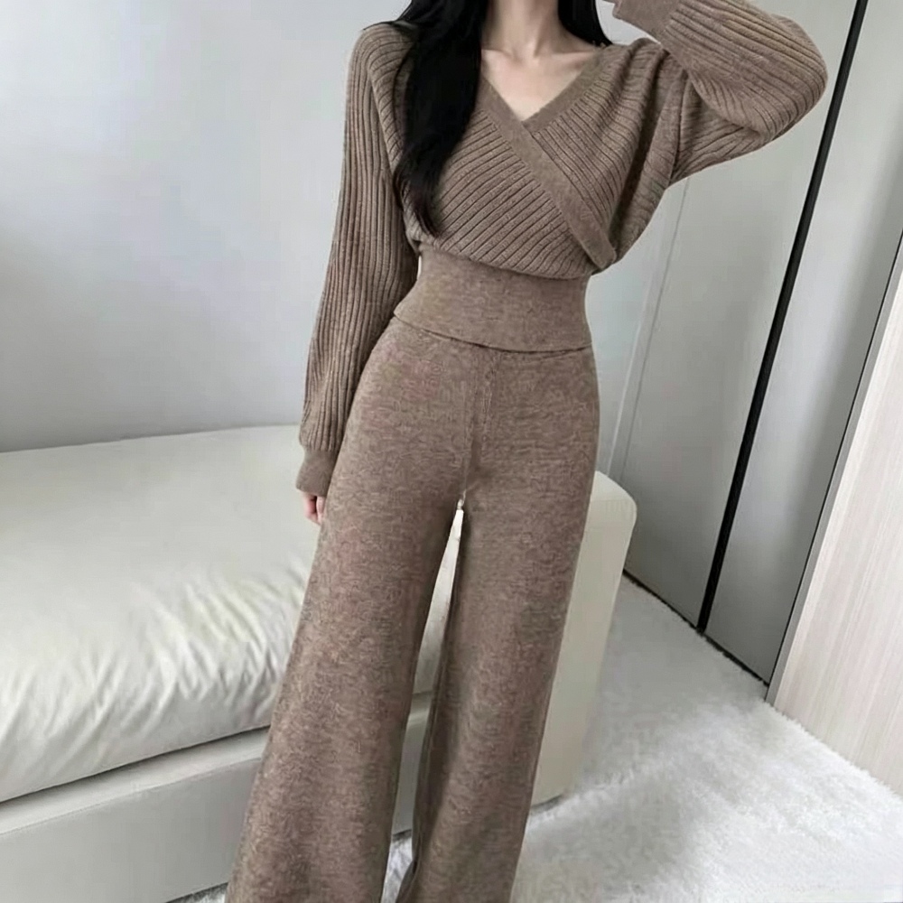 Sexy straight long pants cross France style tops 2pcs set - Image 4