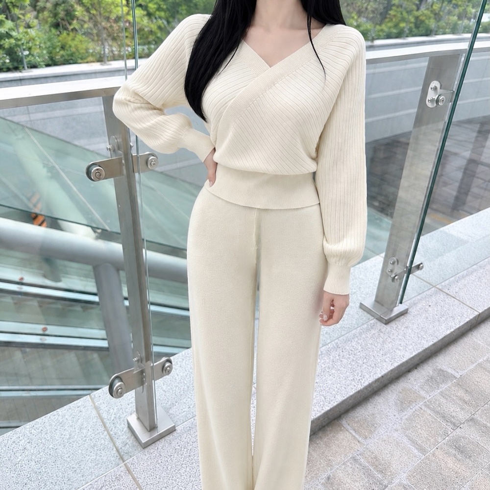Sexy straight long pants cross France style tops 2pcs set - Image 5