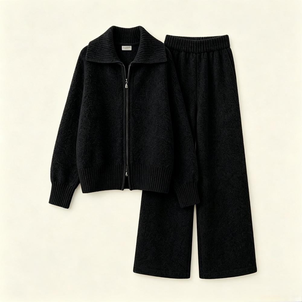 Knitted fashion coat large lapel cardigan 2pcs set