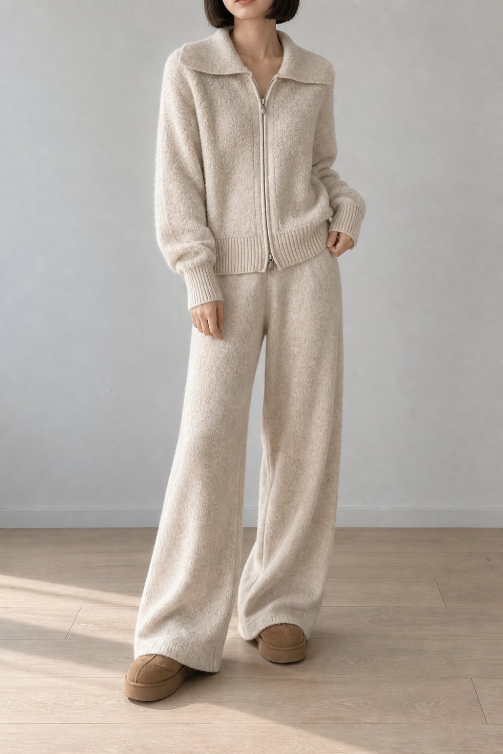 Knitted fashion coat large lapel cardigan 2pcs set - Image 3