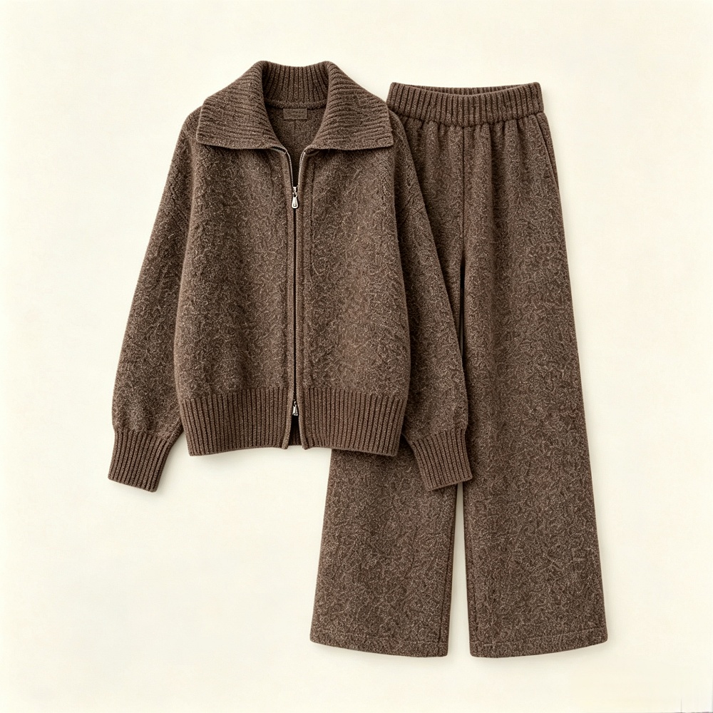Knitted fashion coat large lapel cardigan 2pcs set - Image 5