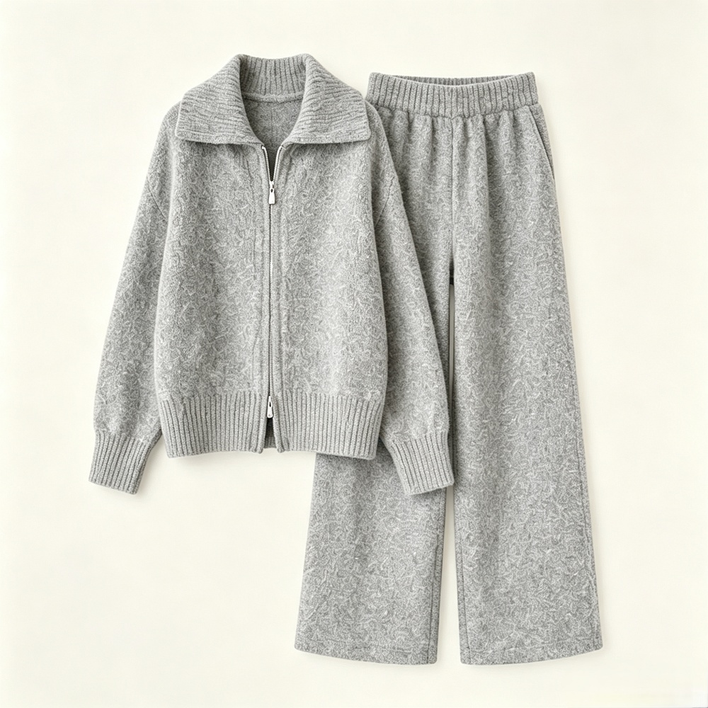 Knitted fashion coat large lapel cardigan 2pcs set - Image 6
