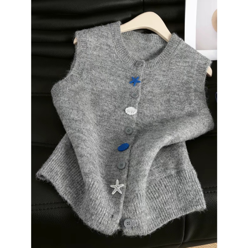 Niche knitted cardigan sleeveless waistcoat for women - Image 3