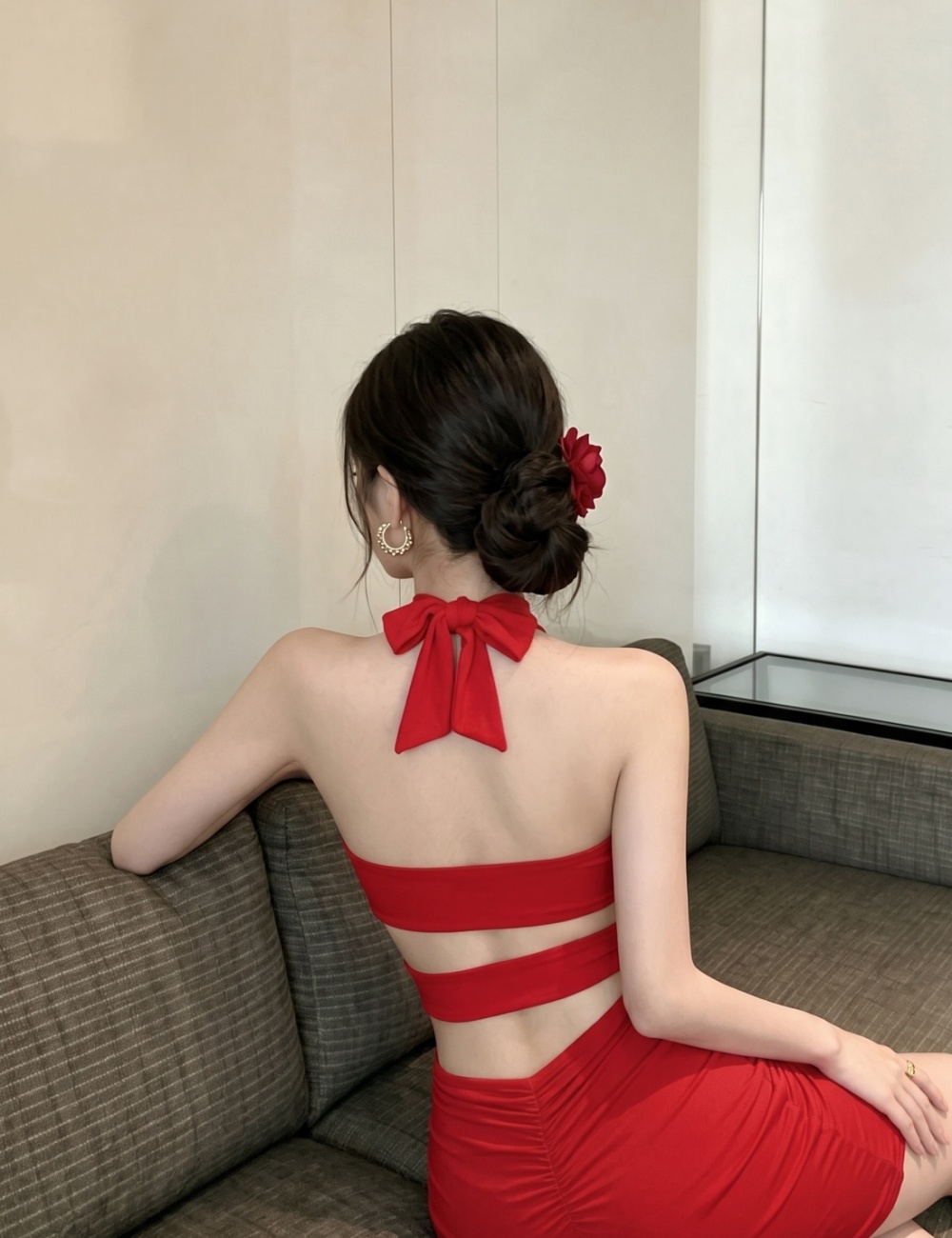 European style red formal dress nightclub dress for women - Image 6