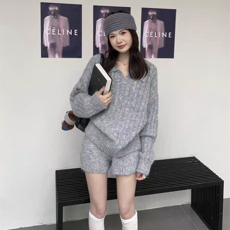 Fashion simple sweater lazy shorts a set for women