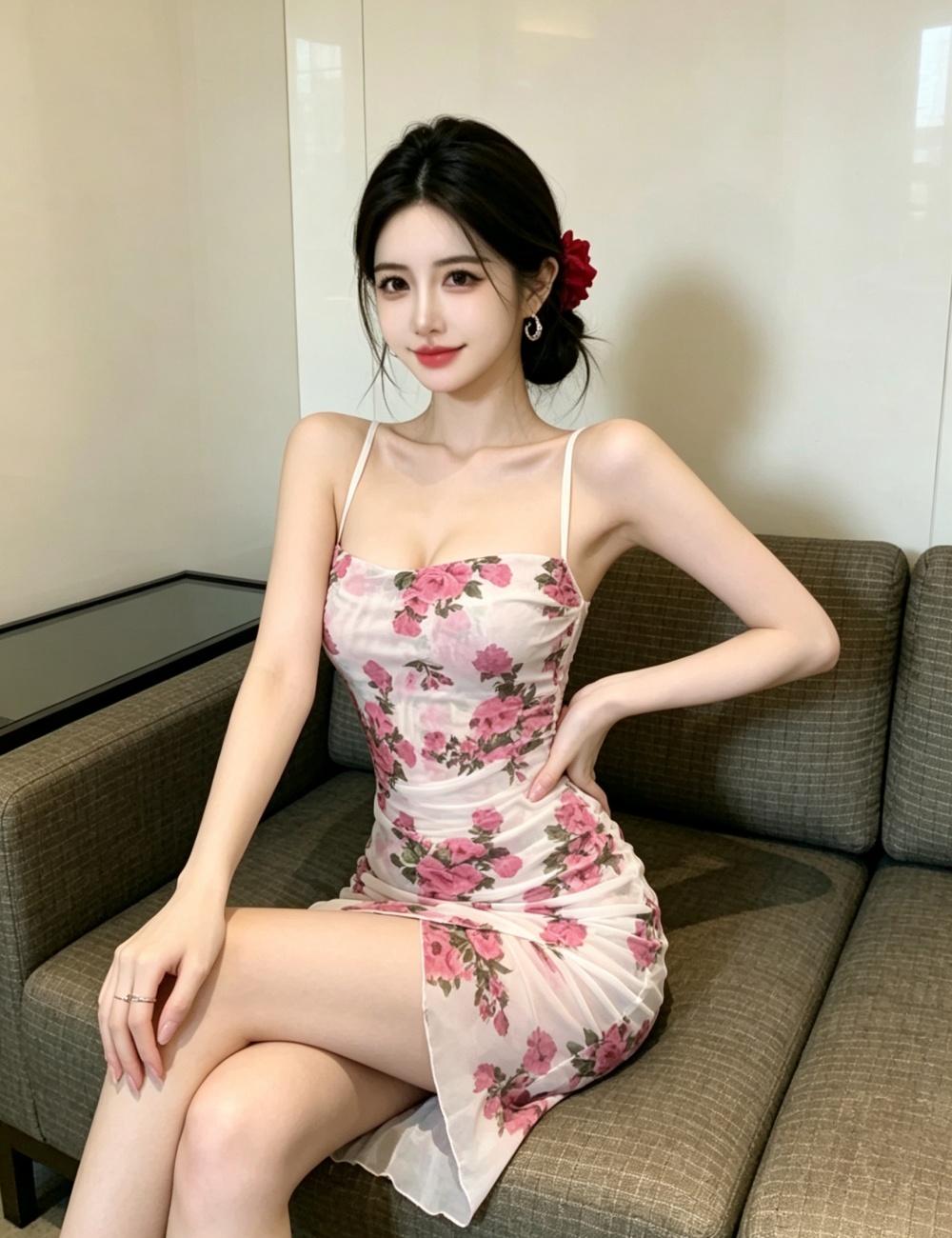 Printing sling perspective sexy enticement split dress - Image 4