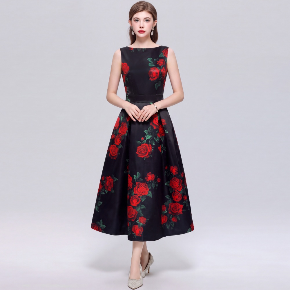 Printing high waist stereoscopic A-line pinched waist dress - Image 2