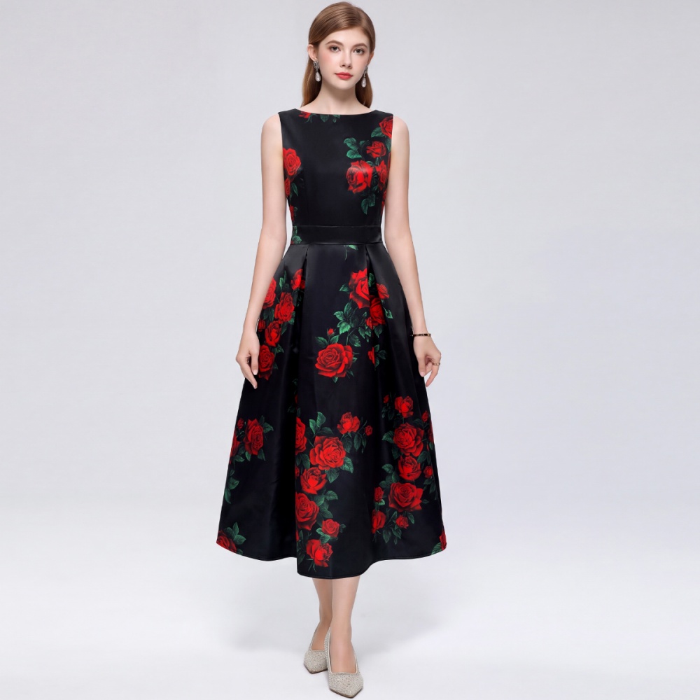 Printing high waist stereoscopic A-line pinched waist dress - Image 3
