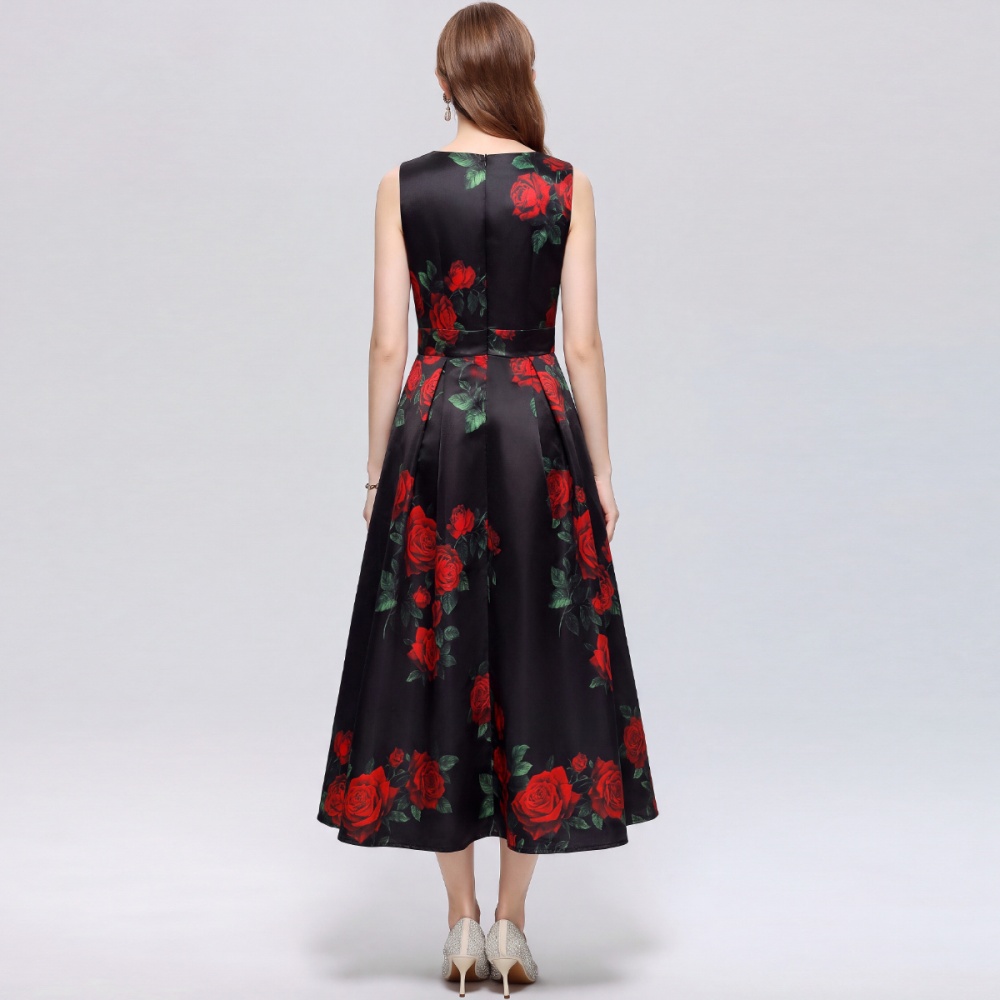 Printing high waist stereoscopic A-line pinched waist dress - Image 4