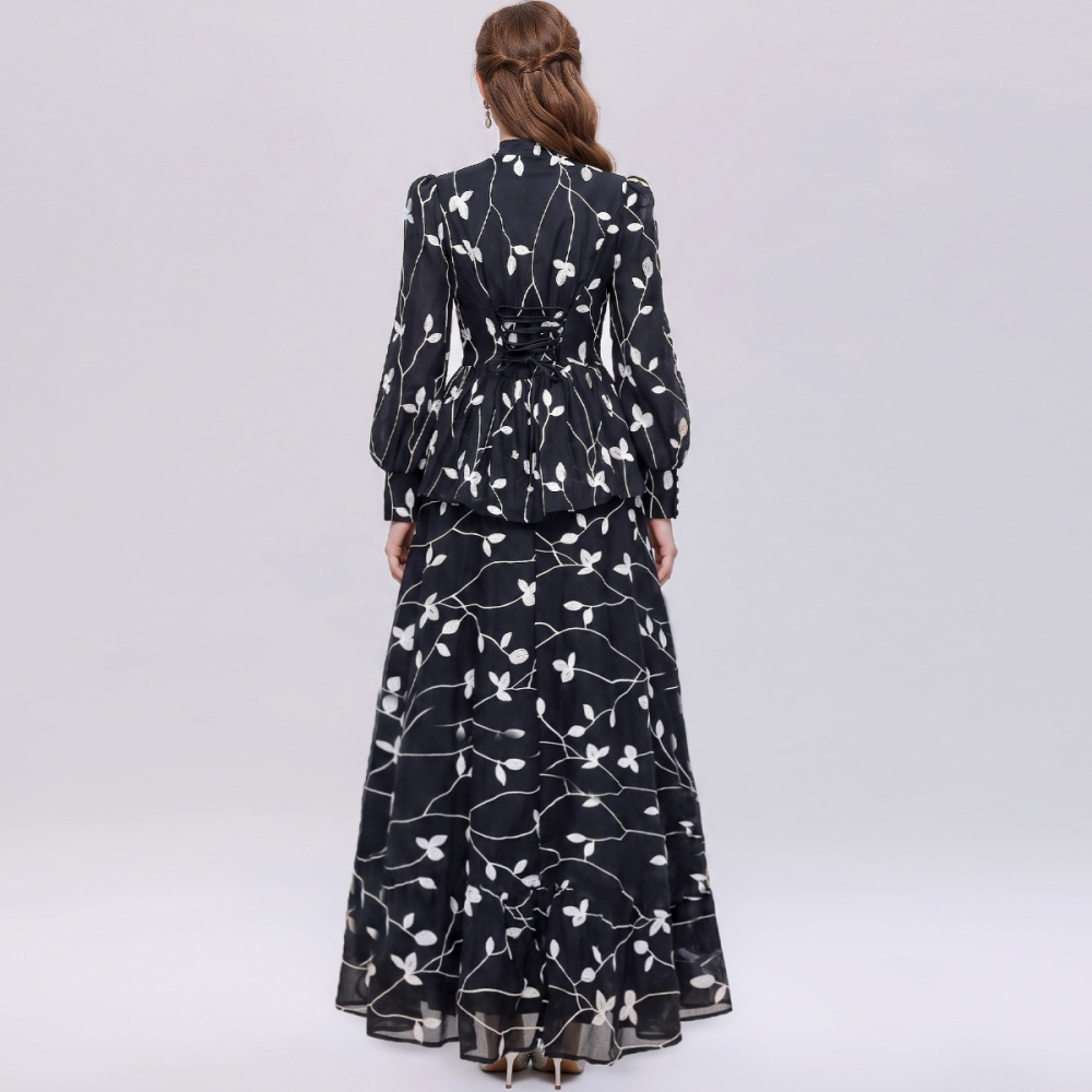 V-neck romantic style slim big skirt A-line skirt a set - Image 4