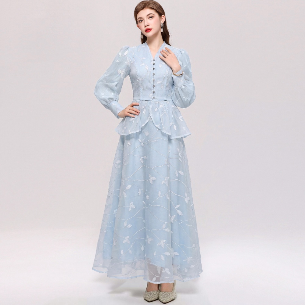 Long sleeve V-neck big skirt skirt a set - Image 3