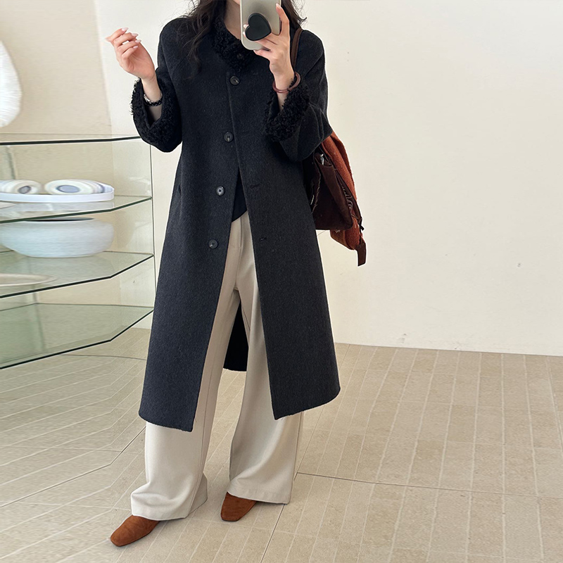 Slim Korean style temperament frenum long splice overcoat