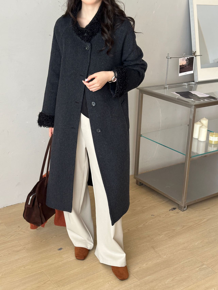 Slim Korean style temperament frenum long splice overcoat - Image 2