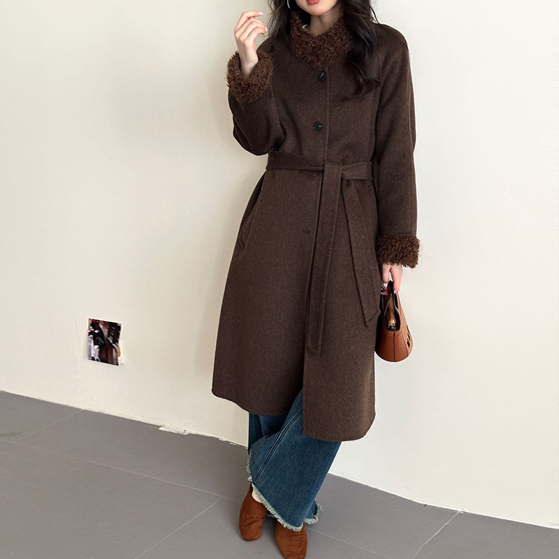 Slim Korean style temperament frenum long splice overcoat - Image 6