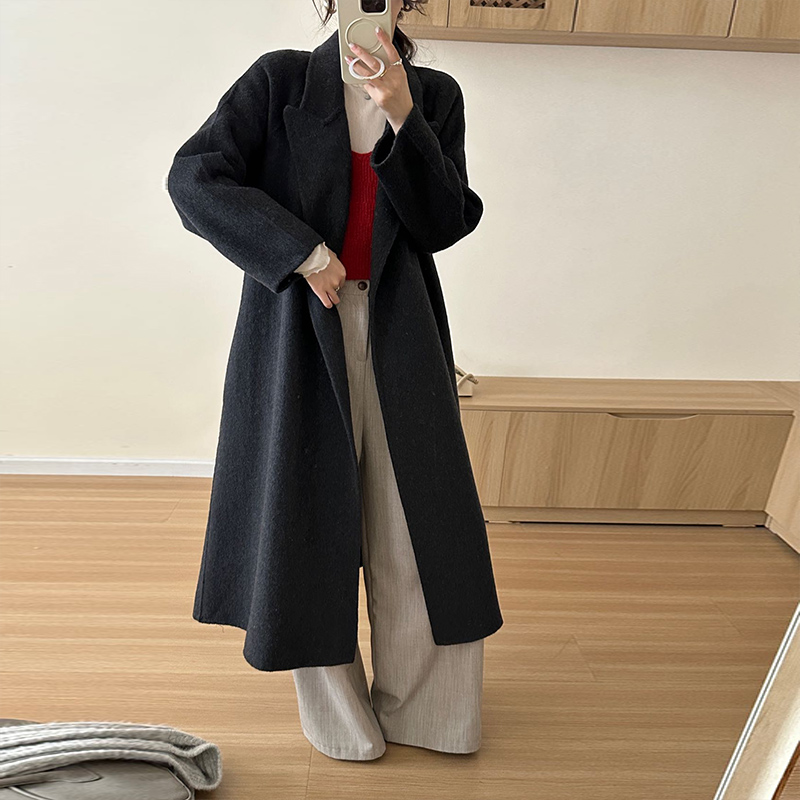 Exceed knee long two-sided wool coat winter woolen slim woolen coat - Image 2
