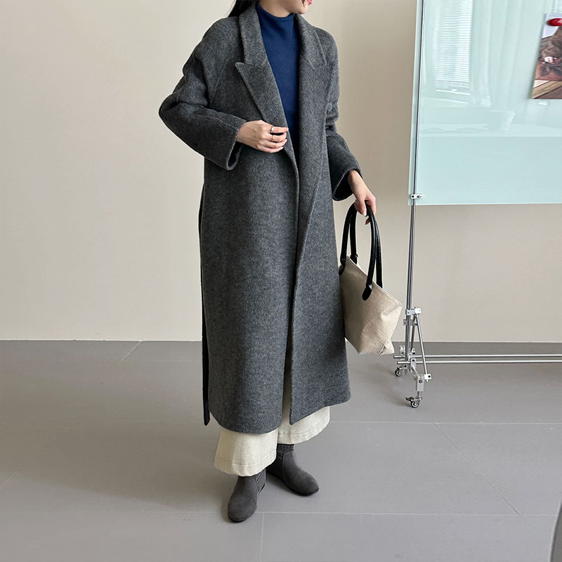 Exceed knee long two-sided wool coat winter woolen slim woolen coat - Image 3