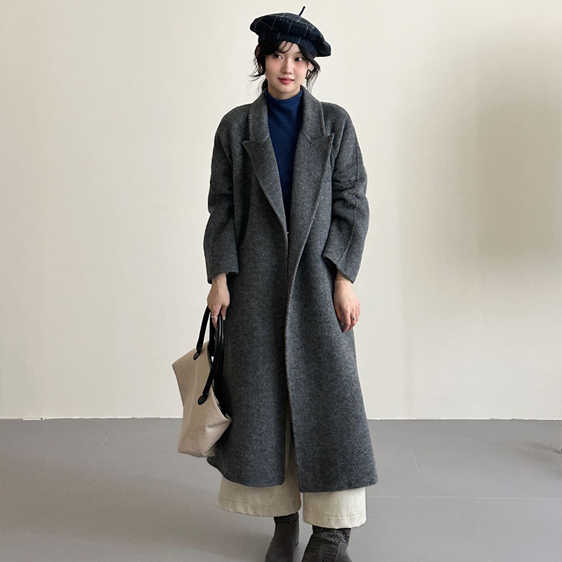 Exceed knee long two-sided wool coat winter woolen slim woolen coat - Image 4