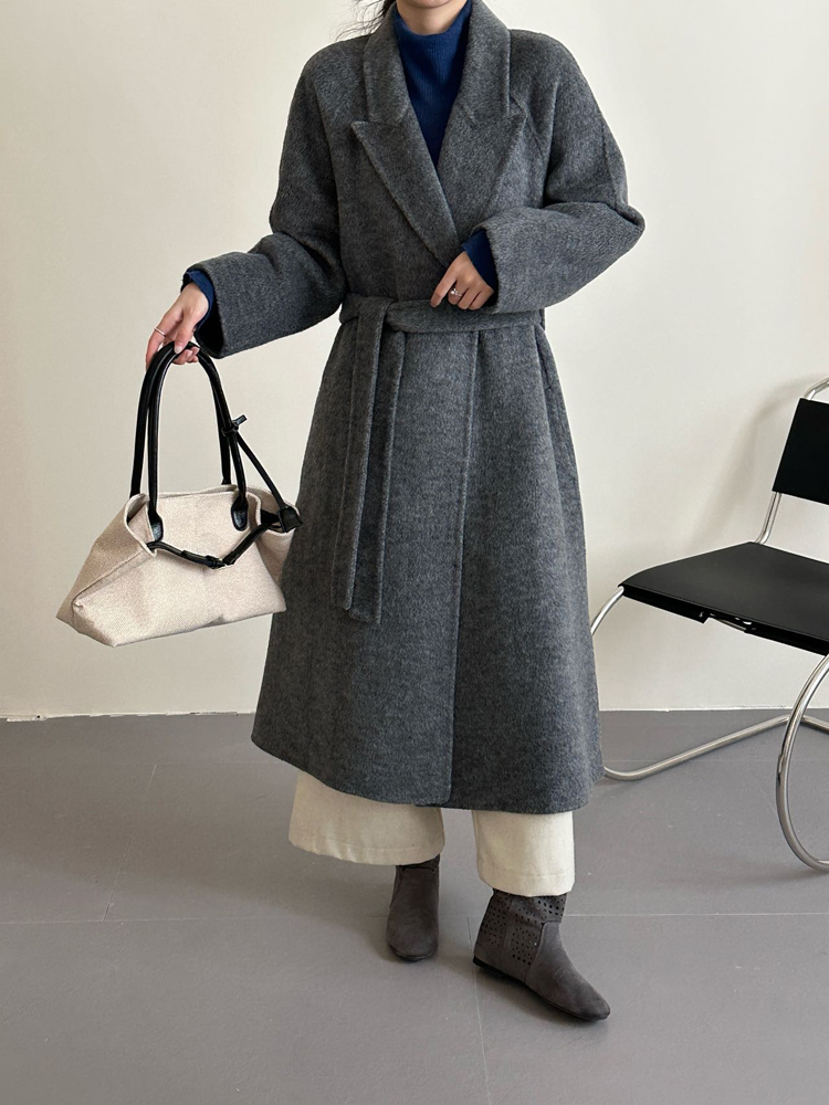 Exceed knee long two-sided wool coat winter woolen slim woolen coat - Image 5