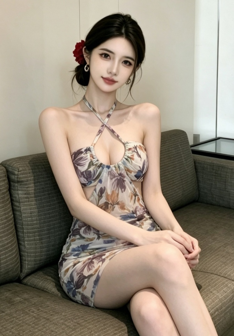 Package hip single slim halter printing dress for women - Image 5