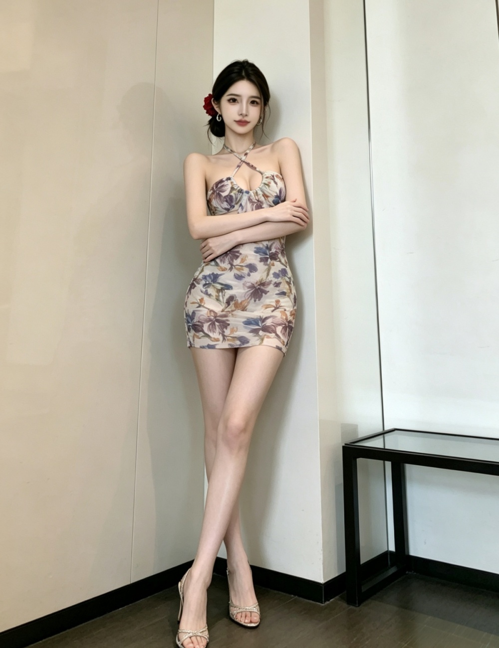 Package hip single slim halter printing dress for women - Image 6