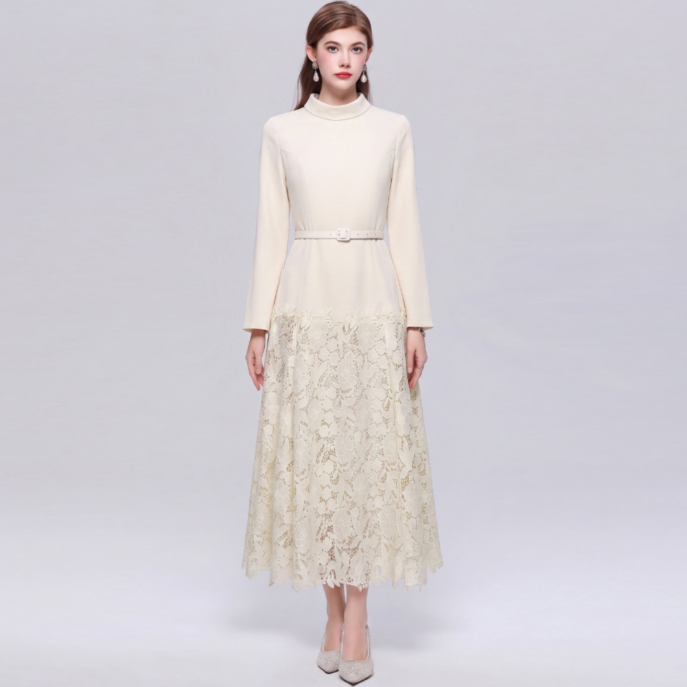 High waist with belt dress slim ladies long dress - Image 3