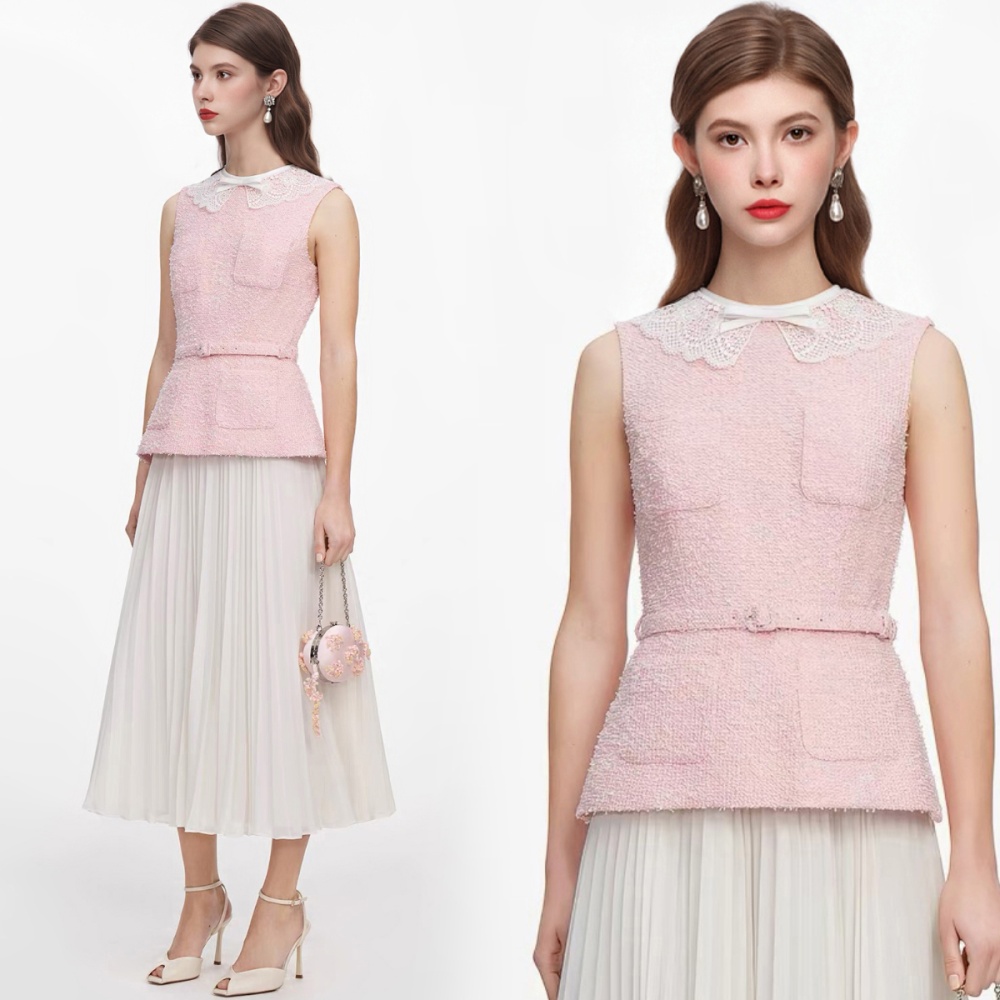 France style Pseudo-two pleated slim lace dress