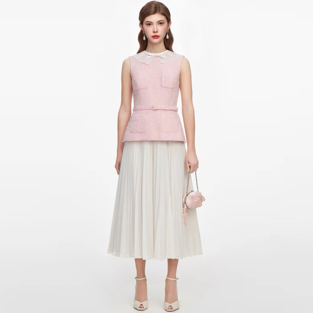 France style Pseudo-two pleated slim lace dress - Image 2