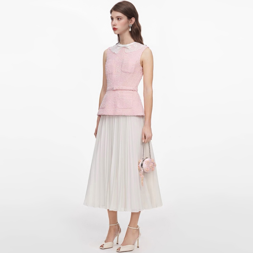 France style Pseudo-two pleated slim lace dress - Image 3