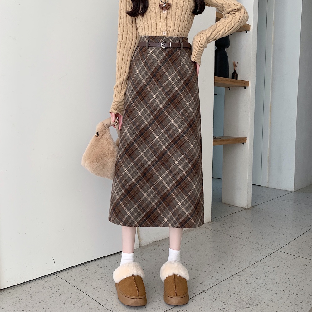 Autumn and winter plaid skirt lined long skirt for women - Image 4