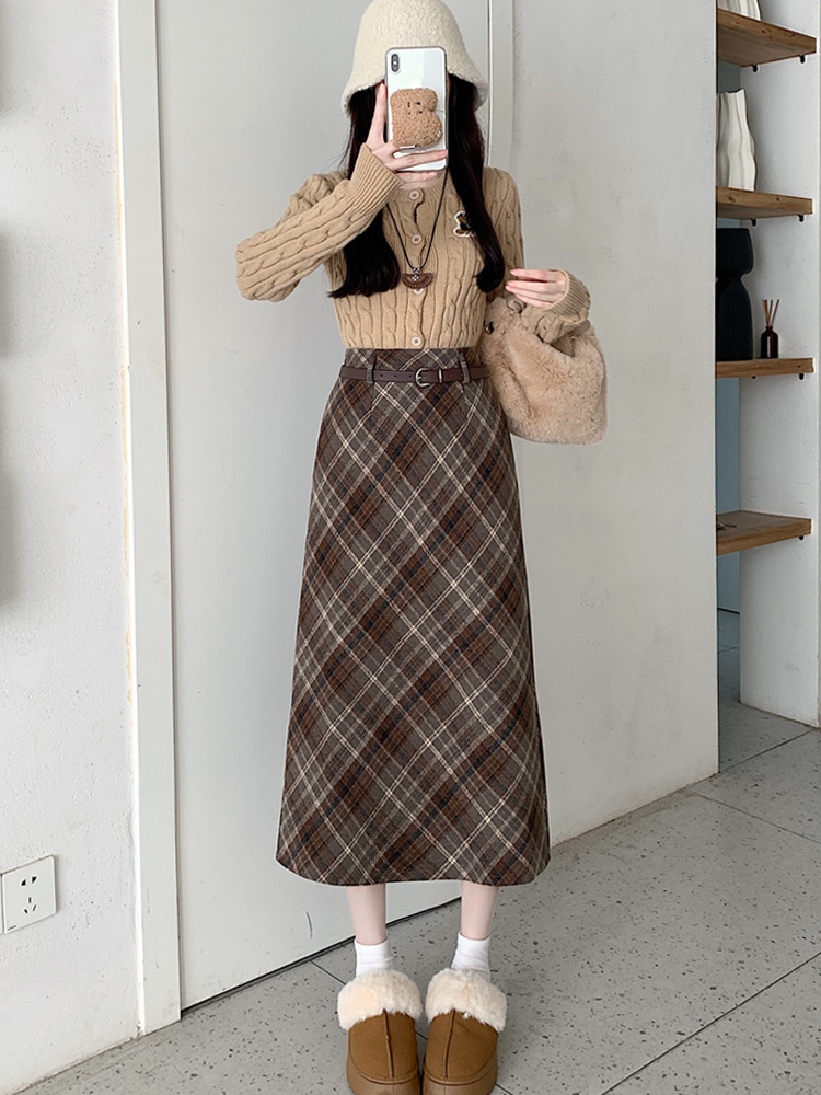Autumn and winter plaid skirt lined long skirt for women - Image 5