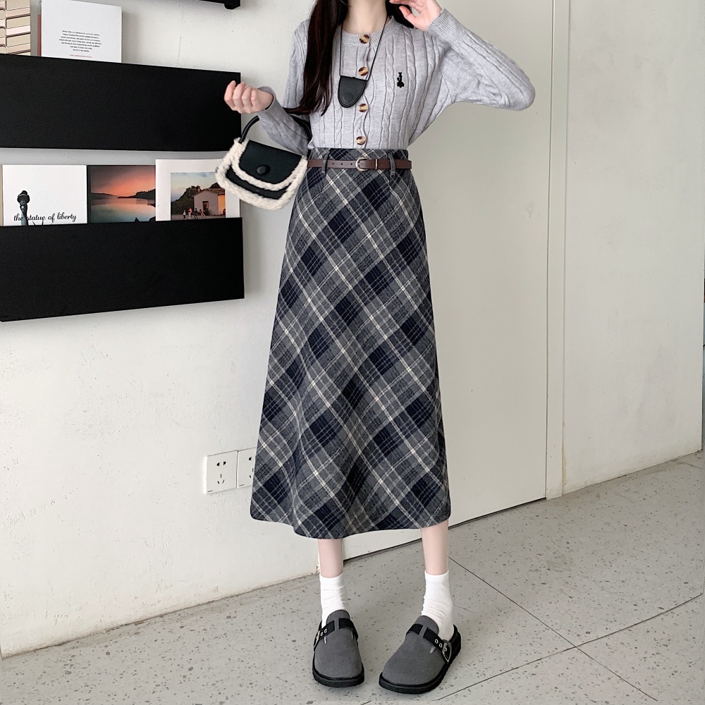 Autumn and winter plaid skirt lined long skirt for women - Image 6