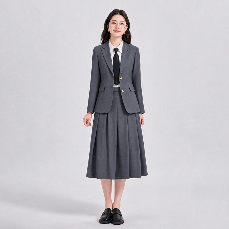 Profession gray skirt plaid work clothing a set - Image 3