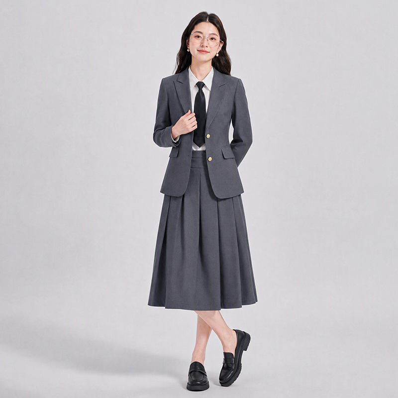 Profession gray skirt plaid work clothing a set - Image 4