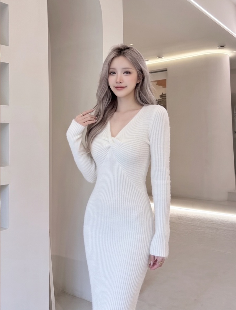 V-neck bottoming long dress autumn and winter dress - Image 3