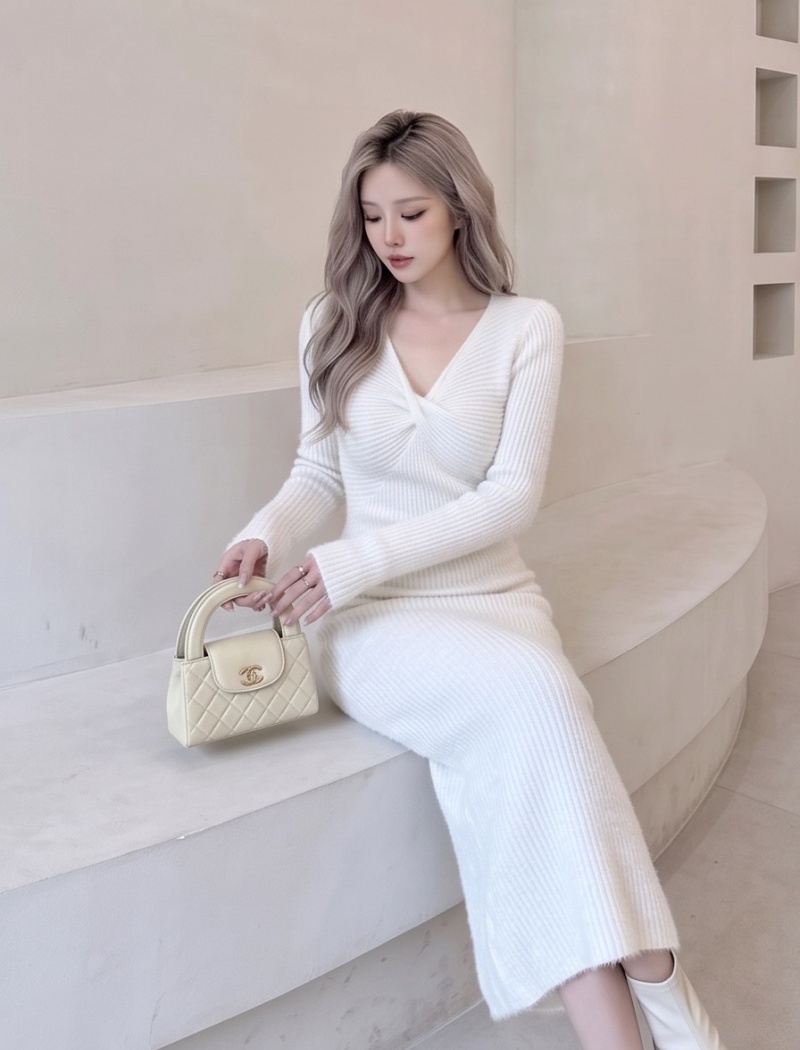 V-neck bottoming long dress autumn and winter dress - Image 4