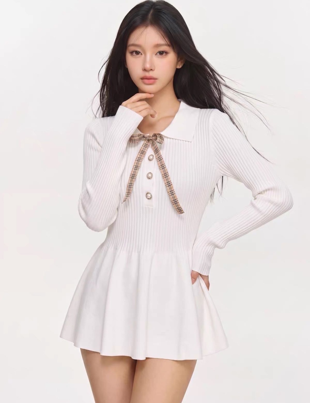 Autumn bud knitted T-back bow small fellow dress - Image 4