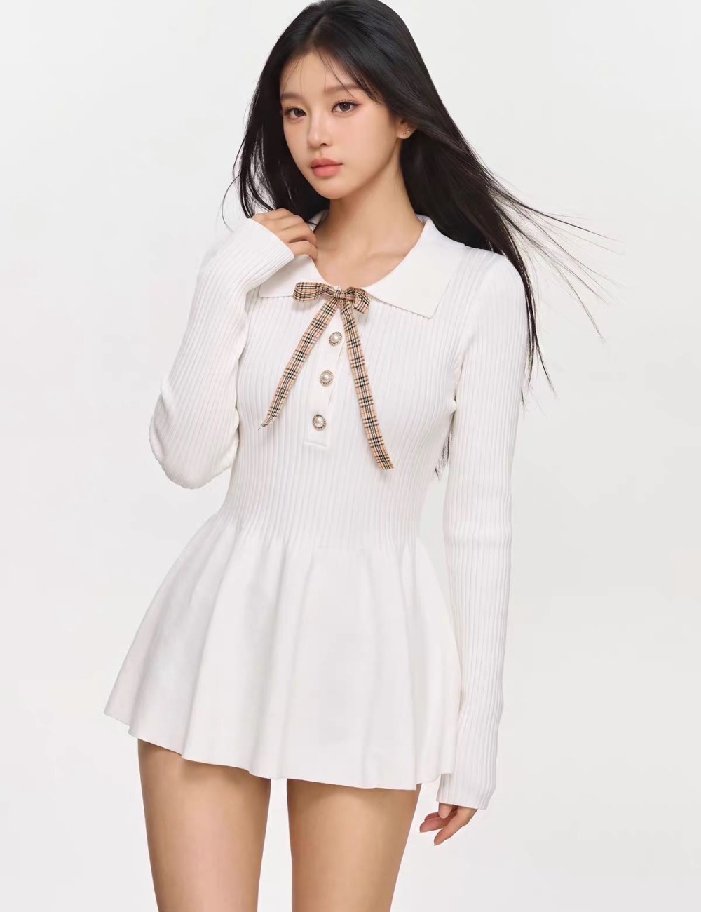Autumn bud knitted T-back bow small fellow dress - Image 5