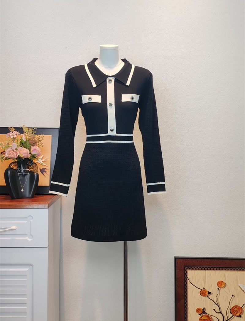 France style lapel inside the ride knitted dress for women - Image 3