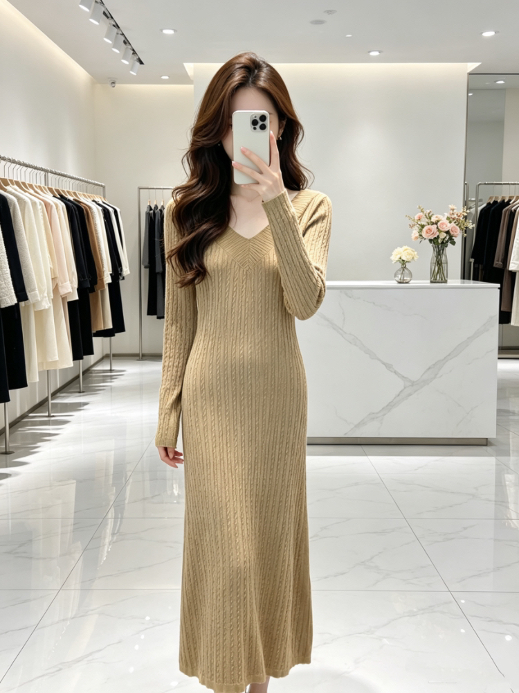 Autumn long sleeve dress package hip bottoming overcoat - Image 4